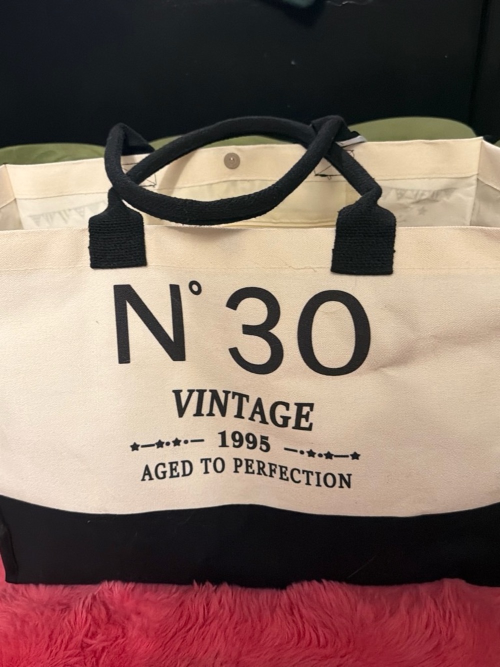 N°30 Vintage Canvas Tote Bag in Cream and Black